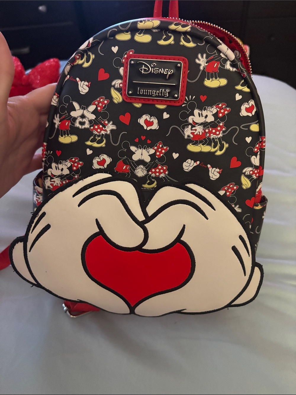 Loungefly Disney Minnie Mouse Black Red Heart Mini Backpack